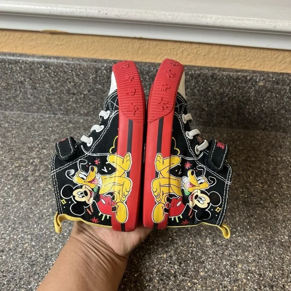 Disney Mickey Goofy Toddler Little Kids 7 Black/Red Canvas High Top Sneakers Zip